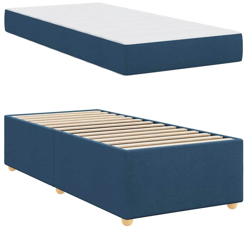 vidaXL Σκελετός Κρεβατιού με στρώμα Μπλε 90 x 190 cm ύφασμα