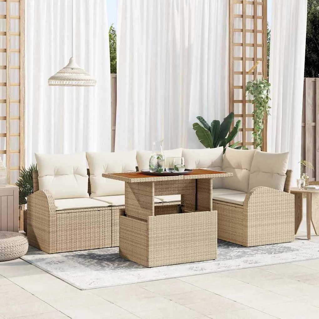 vidaXL Σετ Καναπέ Κήπου με αποθήκευση 6 pcs Μπεζ Πολυ ράταν