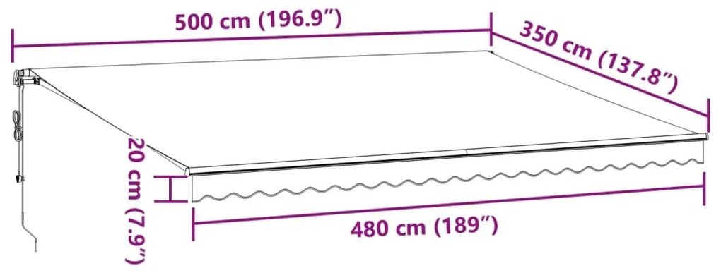 Τέντα Πτυσσόμενη Αυτόματη με LED Μπορντό 500x350 εκ. - Πολύχρωμο