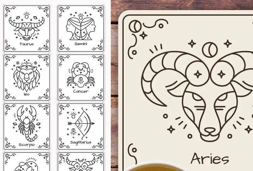 Σετ των 2 Intra απο ξύλο plywood 3mm-4mm πάχος – Σουβέρ Zodiac Χαρακτική με λέιζερ Δίασταση  20x20 cm INTRAFABR-122528134