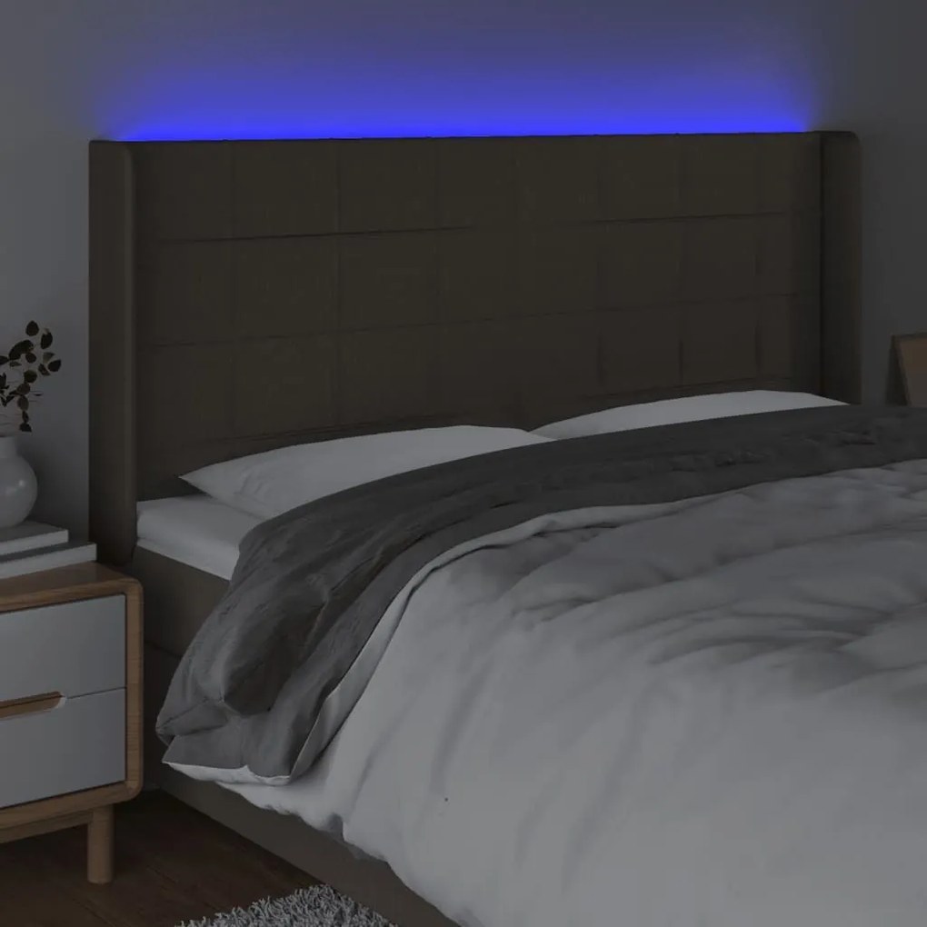 Κεφαλάρι Κρεβατιού LED Taupe 163x16x118/128 εκ. Υφασμάτινο - Μπεζ-Γκρι