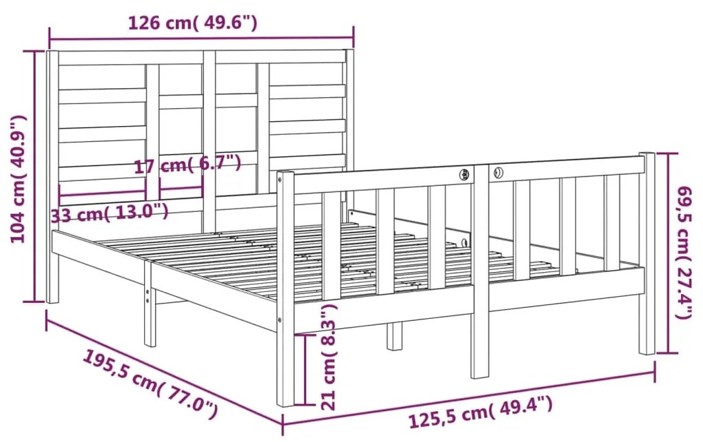 Πλαίσιο Κρεβατιού Μαύρο 120 x 190 εκ. Μασίφ Ξύλο Small Double - Μαύρο