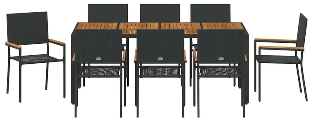 vidaXL Σέτ φαγητού για κήπο 9 pcs Μαύρο συνθετικό ρατάν