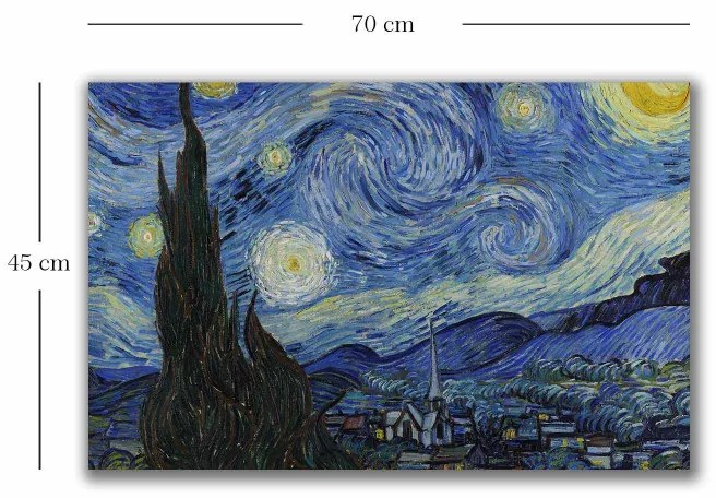 Διακοσμητικός πίνακας Wallxpert 978VNC1174, Starry Night by Vincent Van Gogh, 45x70 cm, Μπλε