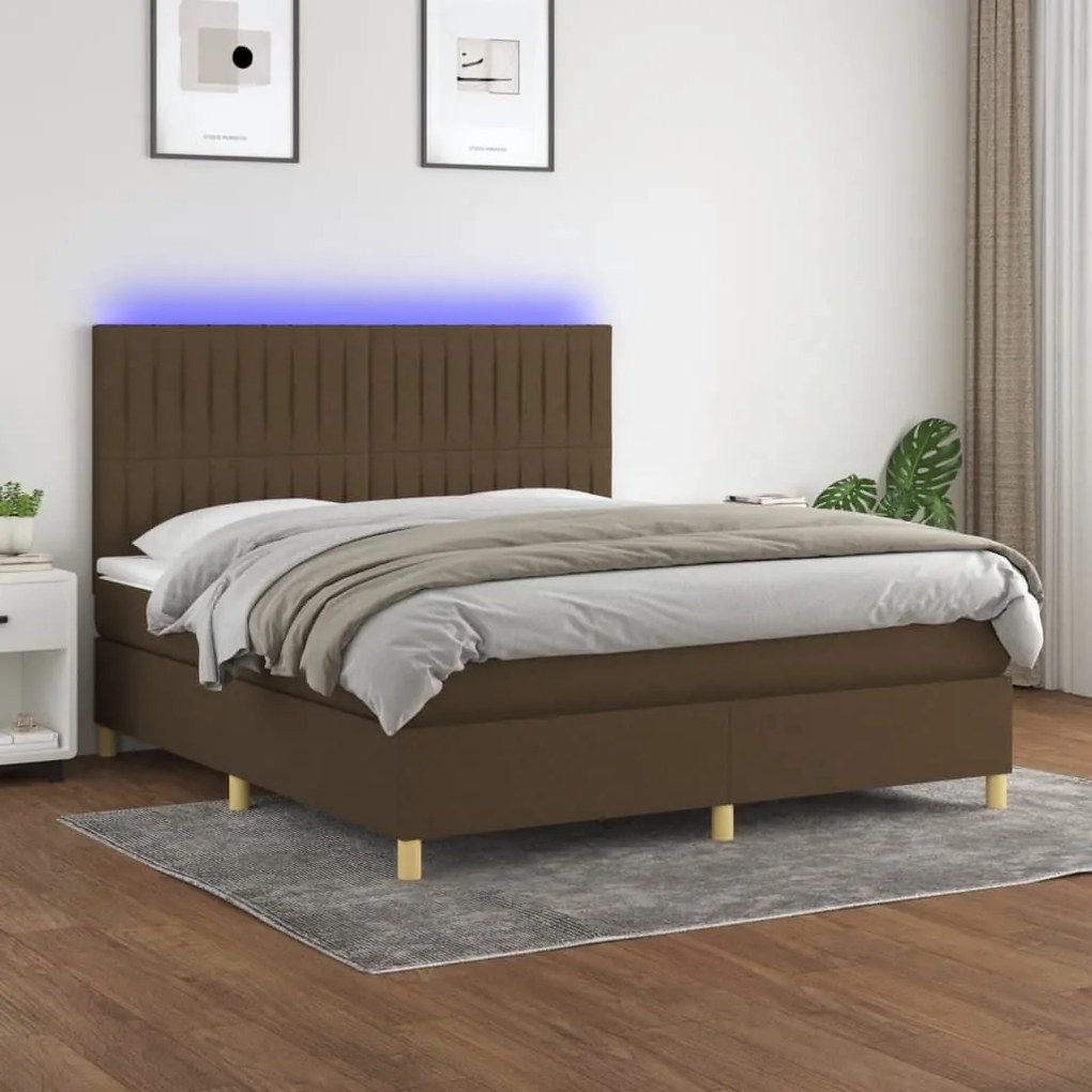 ΚΡΕΒΑΤΙ BOXSPRING ΜΕ ΣΤΡΩΜΑ &amp; LED ΣΚ.ΚΑΦΕ 160X200ΕΚ. ΥΦΑΣΜΑΤΙΝΟ 3135608