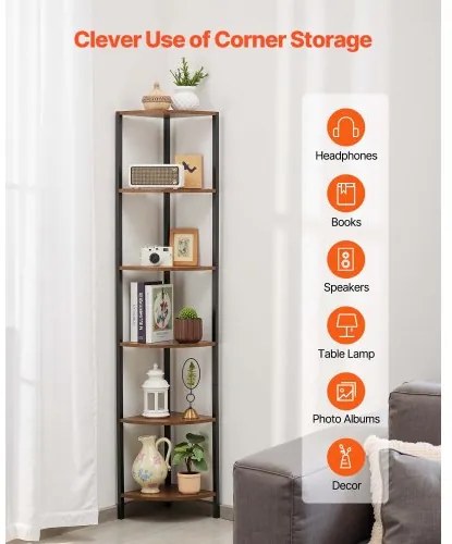 VEVOR 6 Tier Corner Shelf Tall Corner Stand with LED Light Narrow Display Rack