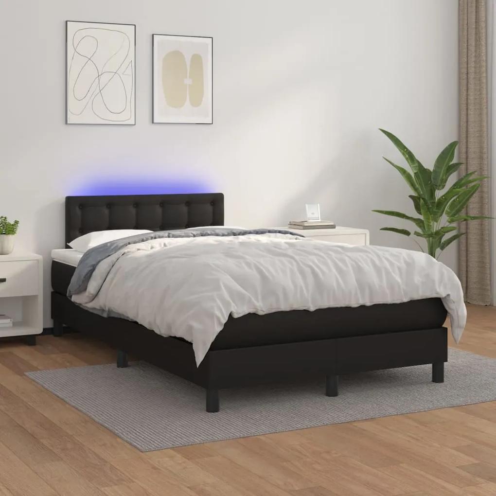 vidaXL Κρεβάτι Boxspring με Στρώμα & LED Μαύρο 120x200 εκ. Συνθ. Δέρμα