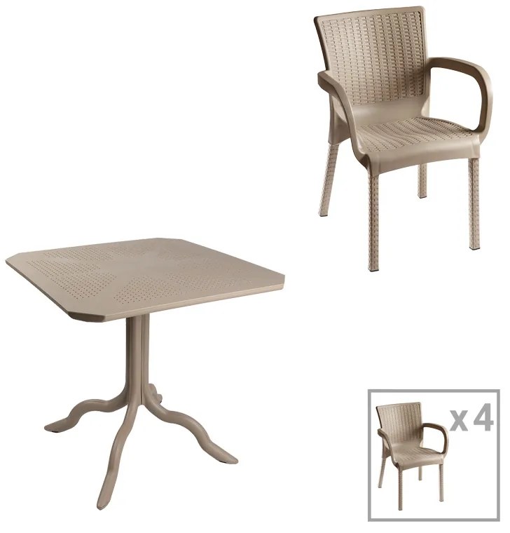 Τραπεζαρία Icon-Festive pakoworld σετ 5τεμ PP σε cappuccino απόχρωση