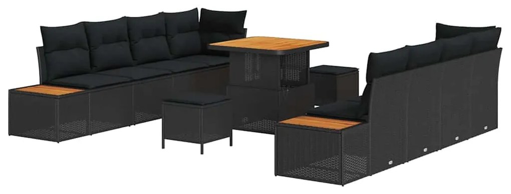 vidaXL Σετ Καναπέ Κήπου με μαξιλάρι 11 pcs Μαύρο Πολυ ράταν