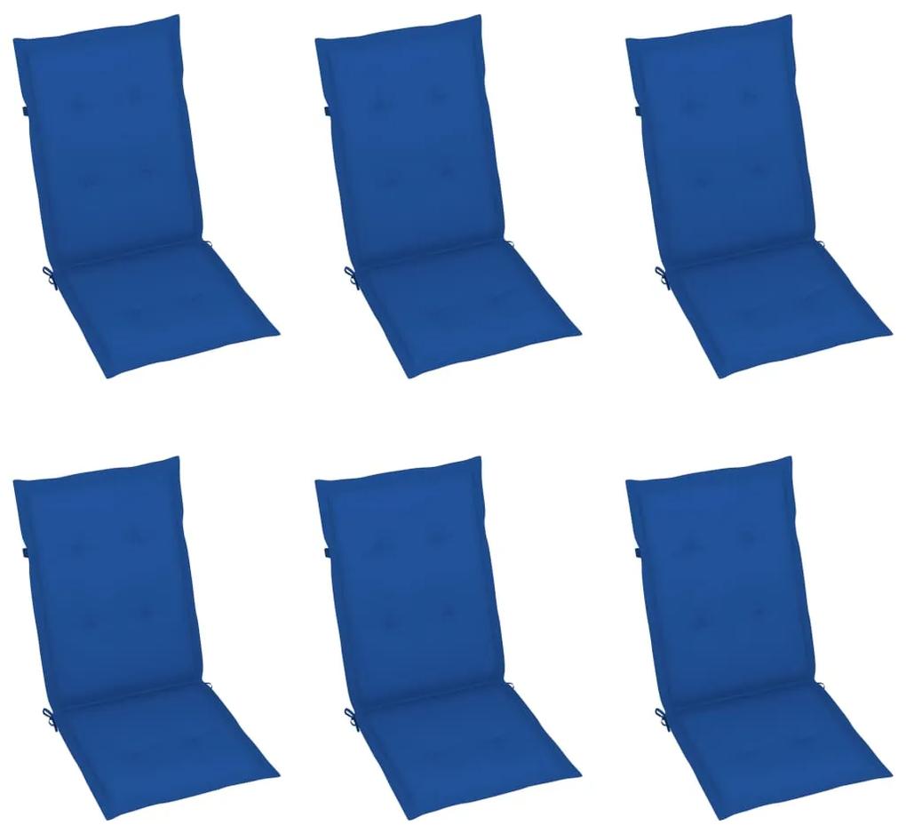vidaXL Καρέκλες Κήπου 6τεμ. από Μασίφ Ξύλο Teak με Μπλε Ρουά Μαξιλάρια