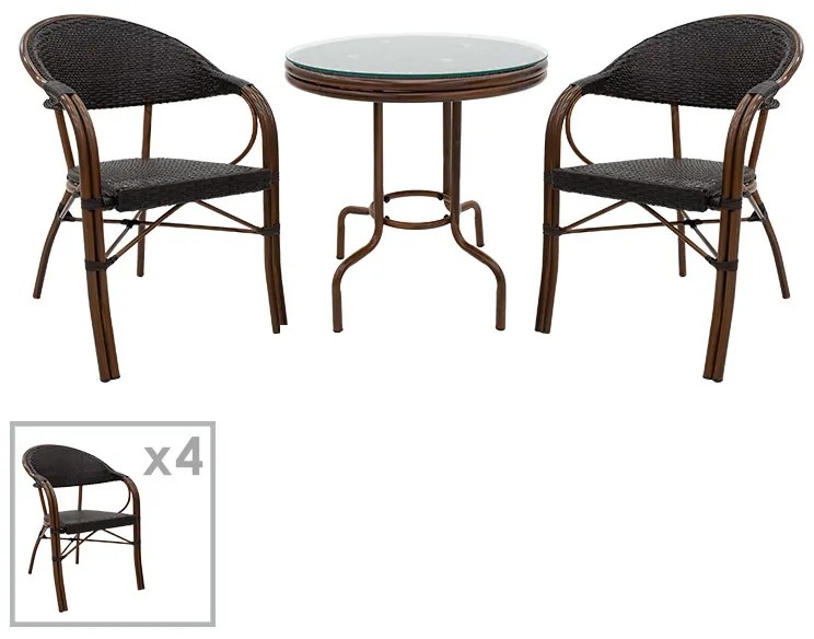 Intrahome Τραπεζαρία Paula σετ 5τεμ Intrahome μέταλλο-pe rattan σε καφέ απόχρωση | SKU: INTRAPA-311111444