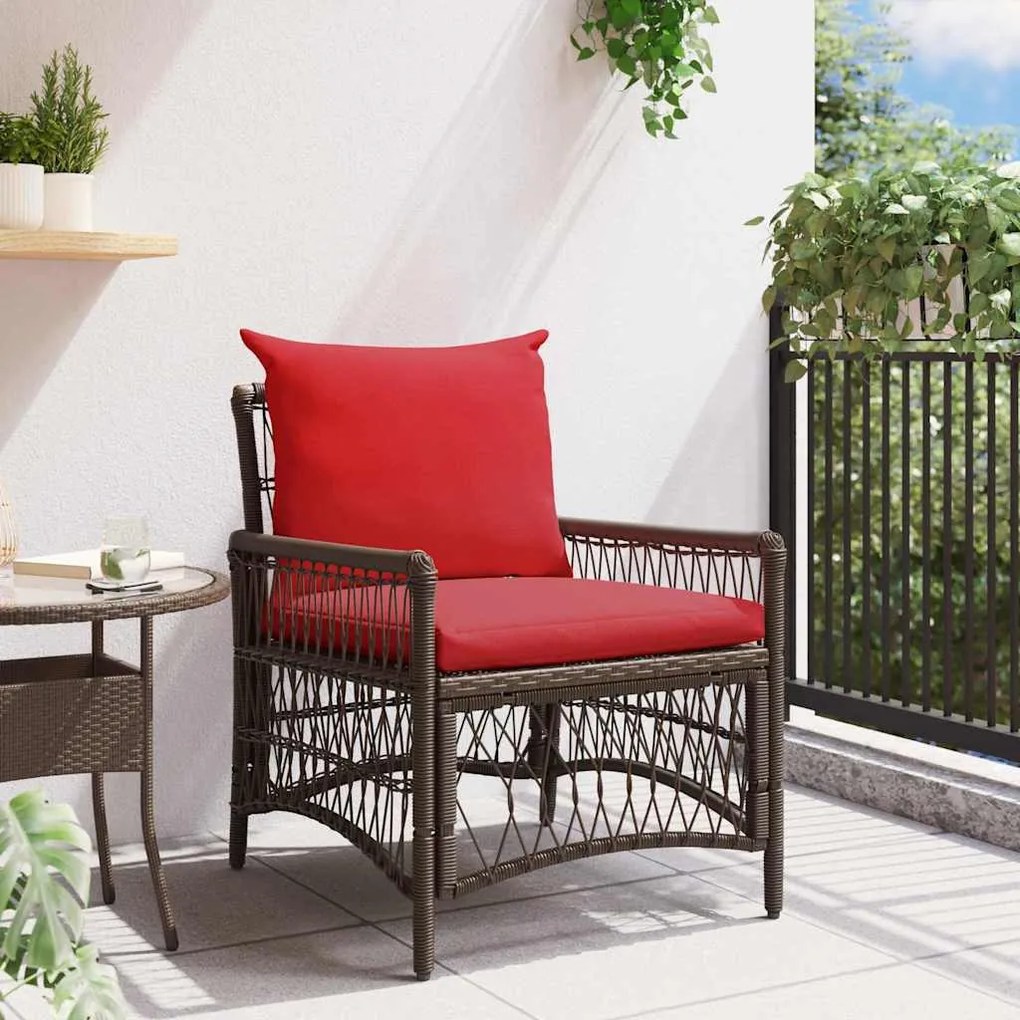 vidaXL Καρέκλα κήπου με μαξιλάρια, καφέ, 60x70x78 εκ, πολυ ράτταν.
