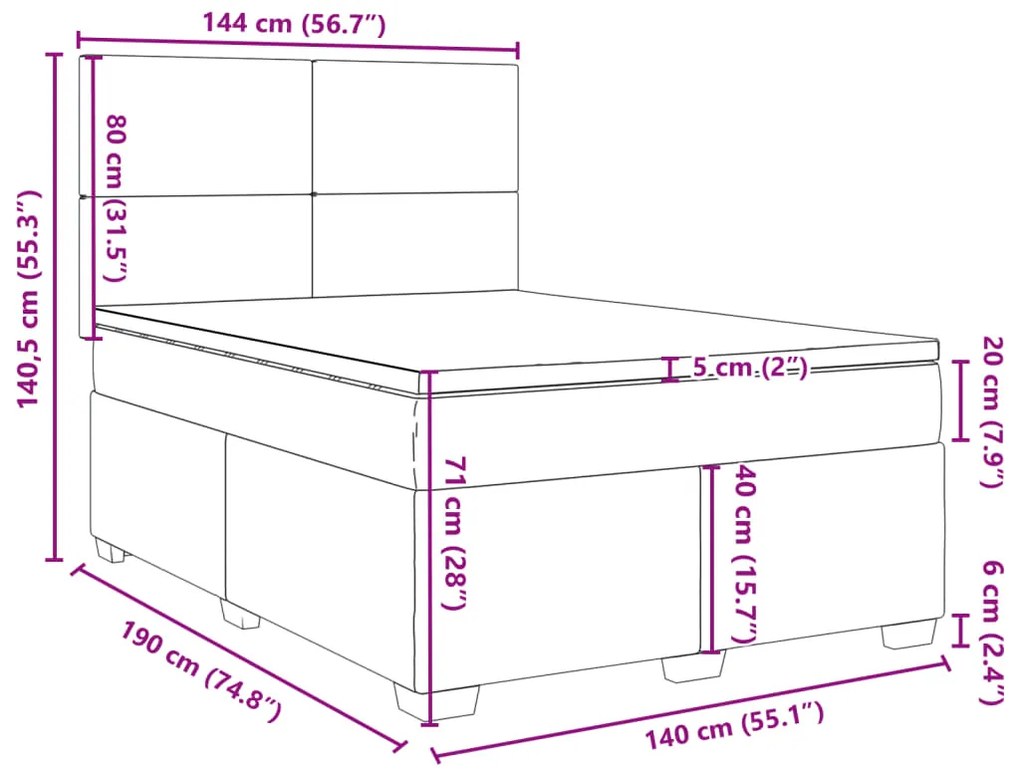 Κρεβάτι Boxspring με Στρώμα Μπλε 140x190 εκ. Βελούδινο - Μπλε