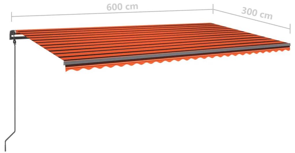 Τέντα Αυτόματη με LED &amp; Αισθητήρα Ανέμου Πορτοκαλί/Καφέ 6x3 μ. - Πολύχρωμο