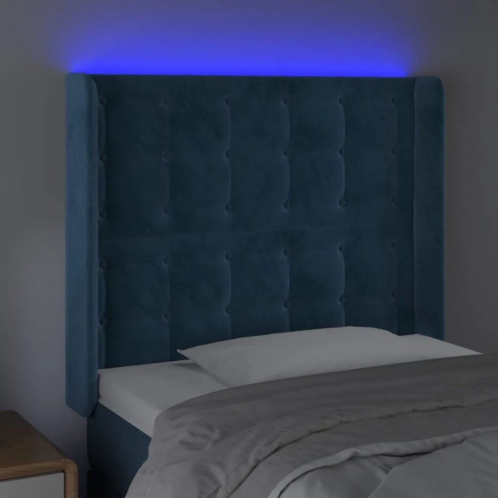 Κεφαλάρι Κρεβατιού LED Σκούρο Μπλε 103x16x118/128 εκ. Βελούδινο - Μπλε