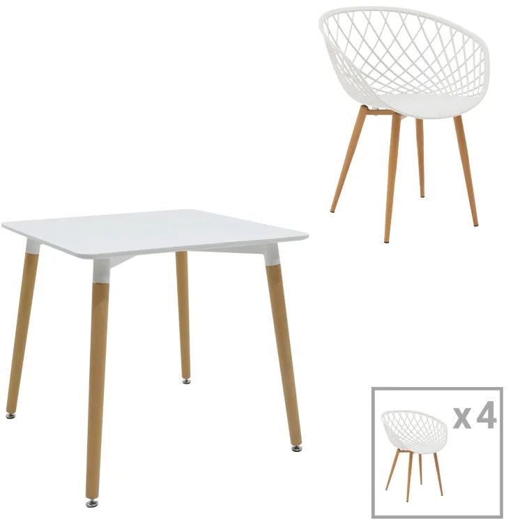 Intrahome Τραπεζαρία Ezra-Natali Intrahome σετ 5τεμ pp-mdf σε λευκή-φυσική απόχρωση 80x80x76εκ | SKU: INTRAPA-311111004