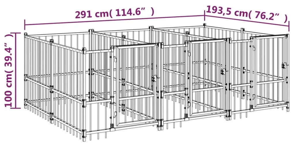 vidaXL Κλουβί Σκύλου Εξωτερικού Χώρου 5,63 μ² από Ατσάλι