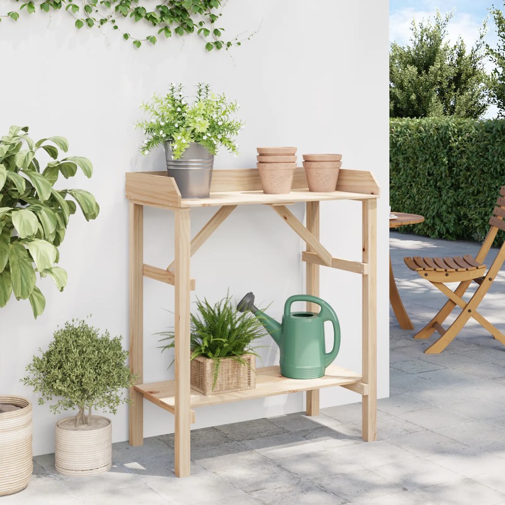 vidaXL Στήριξη φυτών με ράφι Μπεζ 75 x 40 x 90 εκ. Μασίφ ξύλο πεύκου