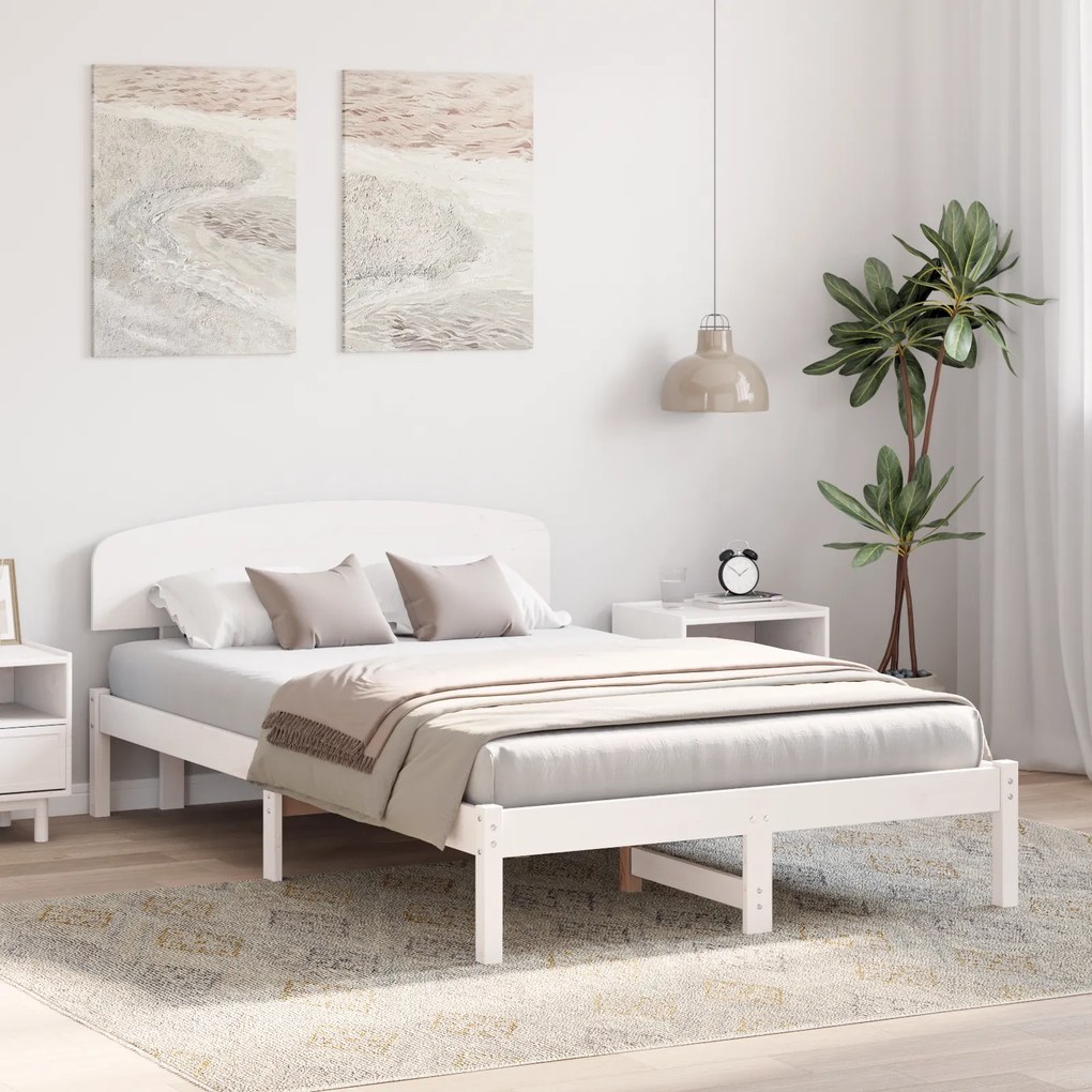 vidaXL Κρεβάτι με Επικεφαλίδα Λευκό 120x200 εκ από Μασίφ Ξύλο Πεύκου