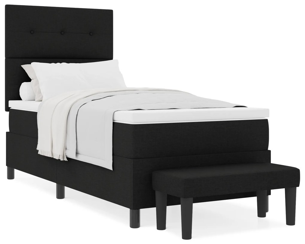 vidaXL Κρεβάτι Box Spring με Στρώμα & Έδρα Μαύρο 90x200 εκ. Ύφασμα
