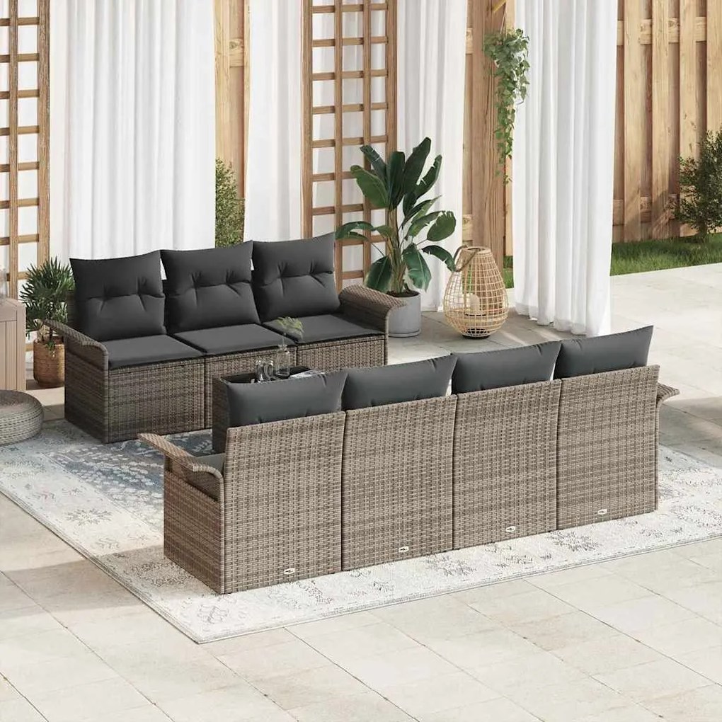 vidaXL Σετ Καναπέ Κήπου 8 pcs Γκρι Πολυ ράταν