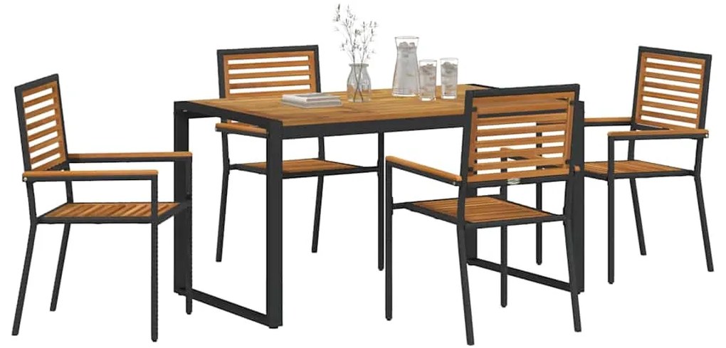 vidaXL Σέτ φαγητού για κήπο 5 pcs Μαύρο και Ξύλο 140 x 80 x 75 cm