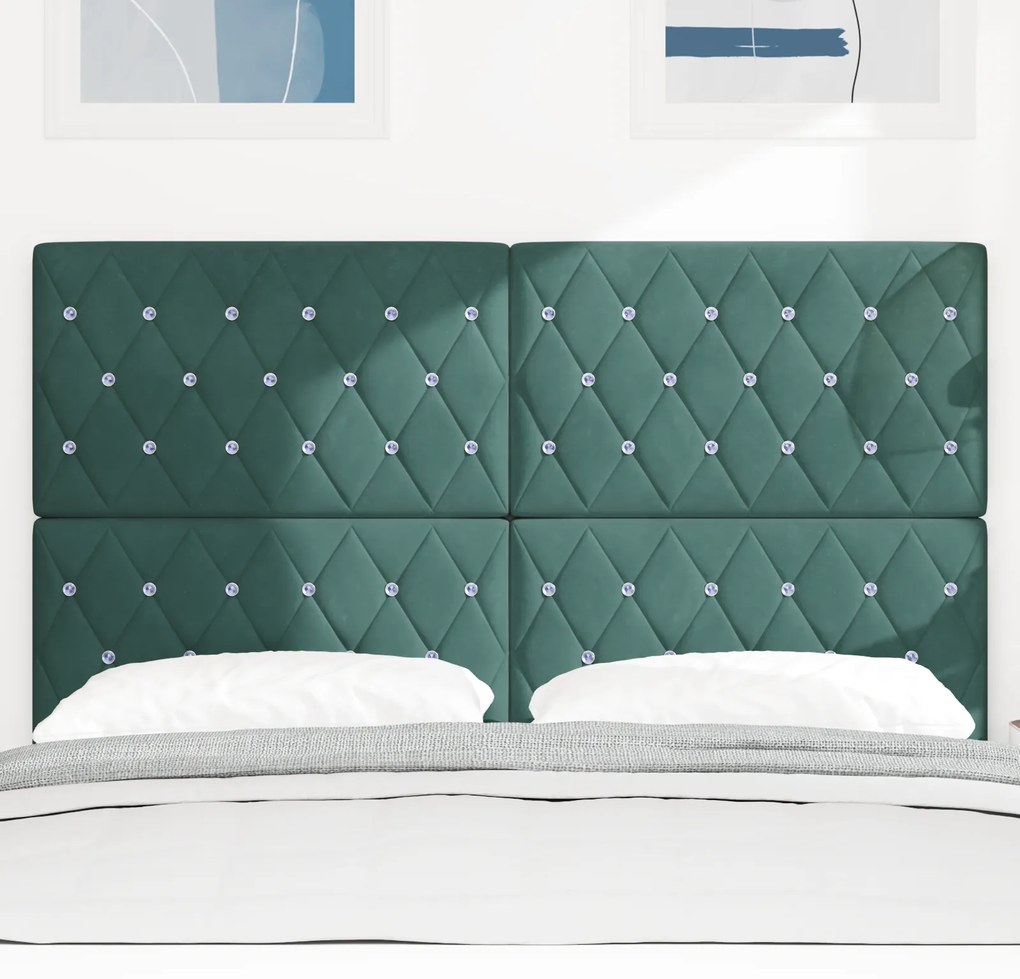 vidaXL Κεφαλάρι , tufted με κρύσταλλα, σκούρο πράσινο, 140 εκ. βελούδο