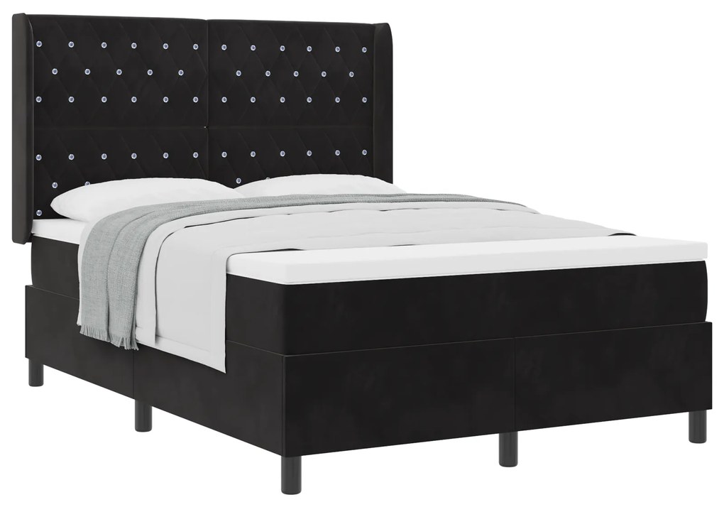 vidaXL Κρεβάτι Box Spring με Στρώμα Μαύρο 140x200 εκ Βελούδο