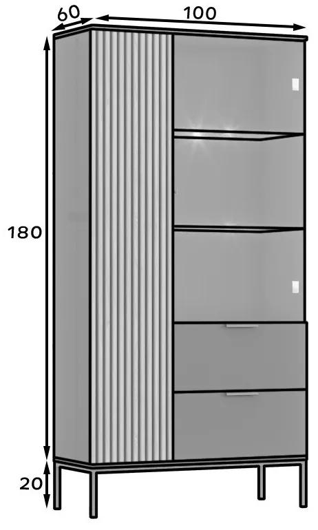Βιτρίνα Elyria B100, Μαύρο ματ, Artisan βελανιδιά, Με συρτάρια, Με πόρτες, 200x100x60cm, 99 kg | Epipla1.gr