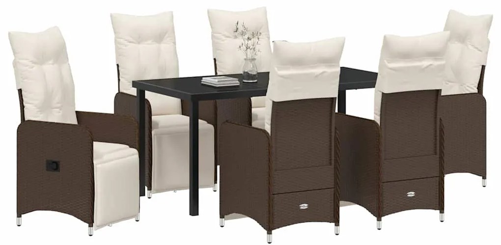 vidaXL Σέτ φαγητού για κήπο με μαξιλάρι 7 pcs Καφέ Πολυ ράταν