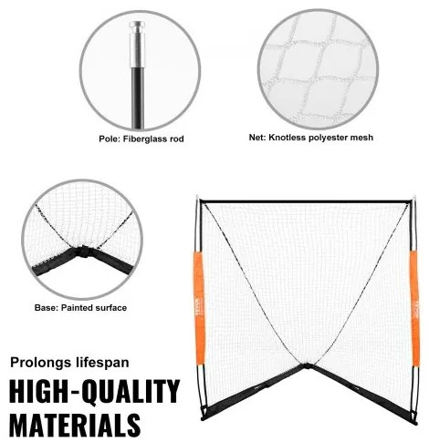 VEVOR Lacrosse Goal, 6&#039; x 6&#039; Lacrosse Net, Portable Lacrosse Goal with Carry Bag, Fiberglass Rod Backyard Lacrosse Training Equipment, Easy Setup Collegiate Goal, Perfect for Youth Adult Training