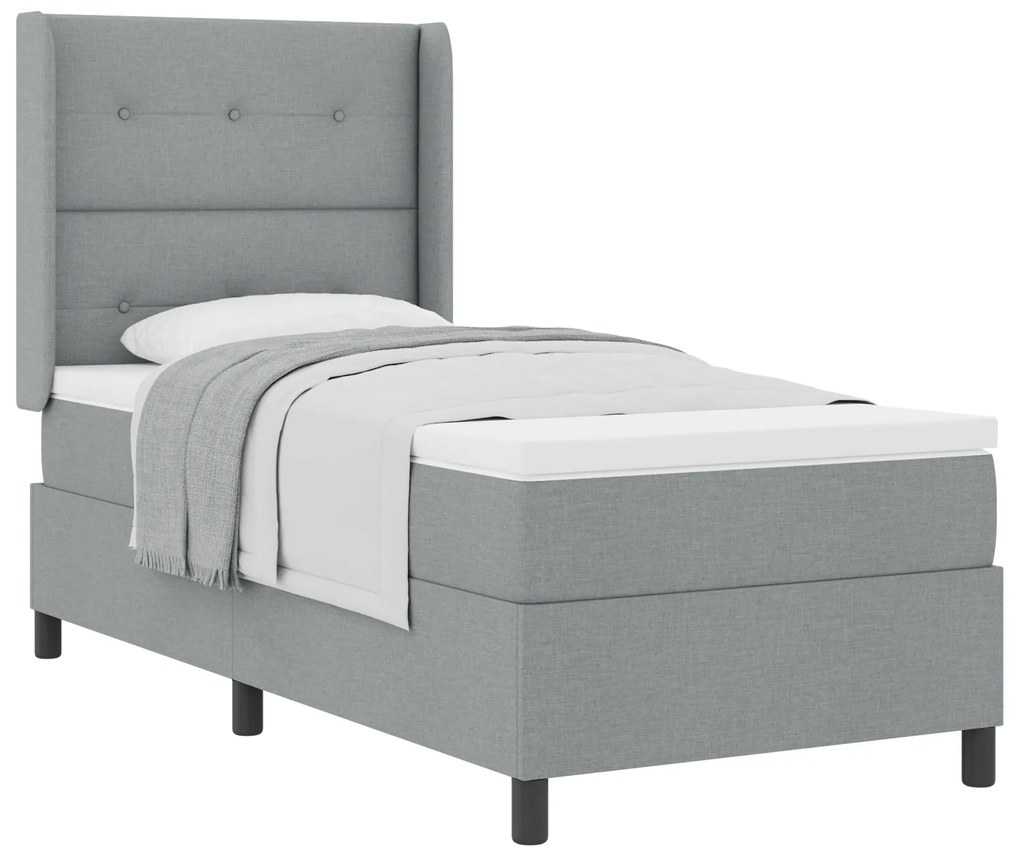 vidaXL Κρεβάτι Box Spring με Στρώμα σε Ανοιχτό Γκρι 90x190 εκ. Υφάσματος