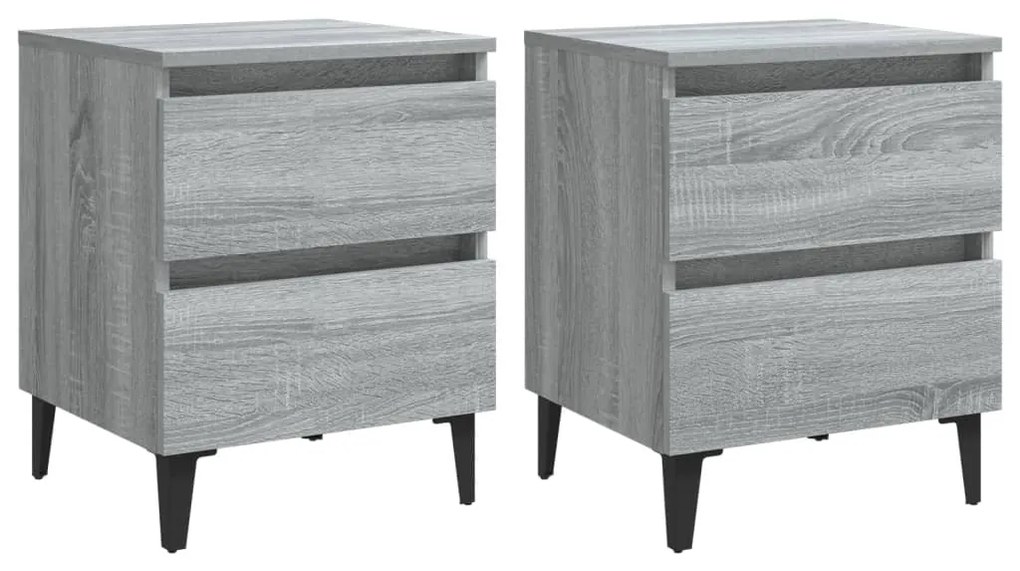 vidaXL Κομοδίνα 2 τεμ. Γκρι Sonoma 40 x 35 x 50 εκ. με Μεταλλικά Πόδια