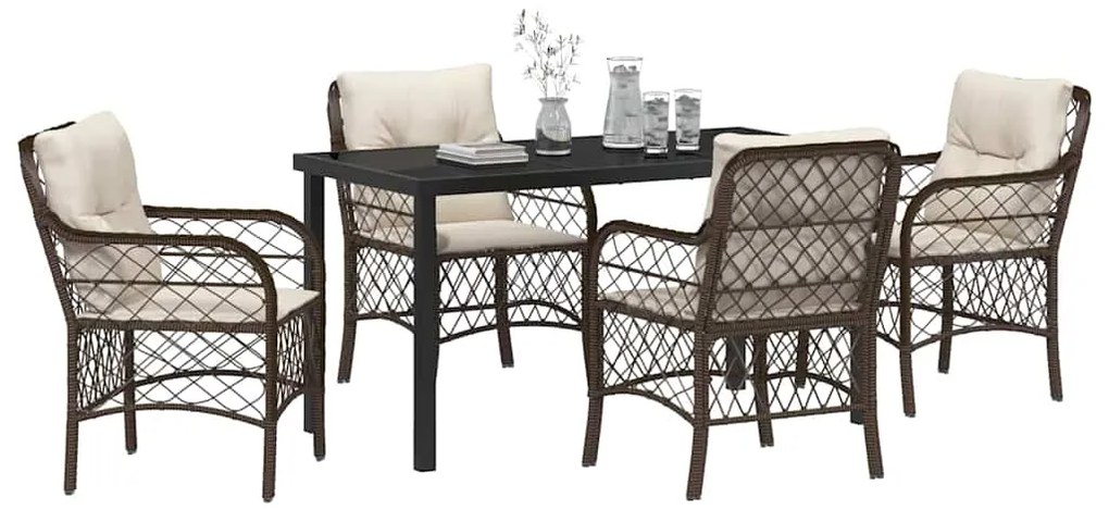 vidaXL Σέτ φαγητού για κήπο με μαξιλάρι 5 pcs Καφέ συνθετικό ρατάν