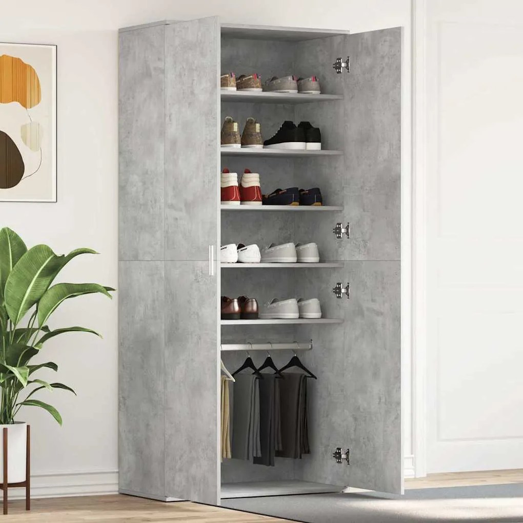 vidaXL Ντουλάπα Παπουτσιών Γκρι 80 x 39 x 180 εκ Επεξεργασμένο ξύλο