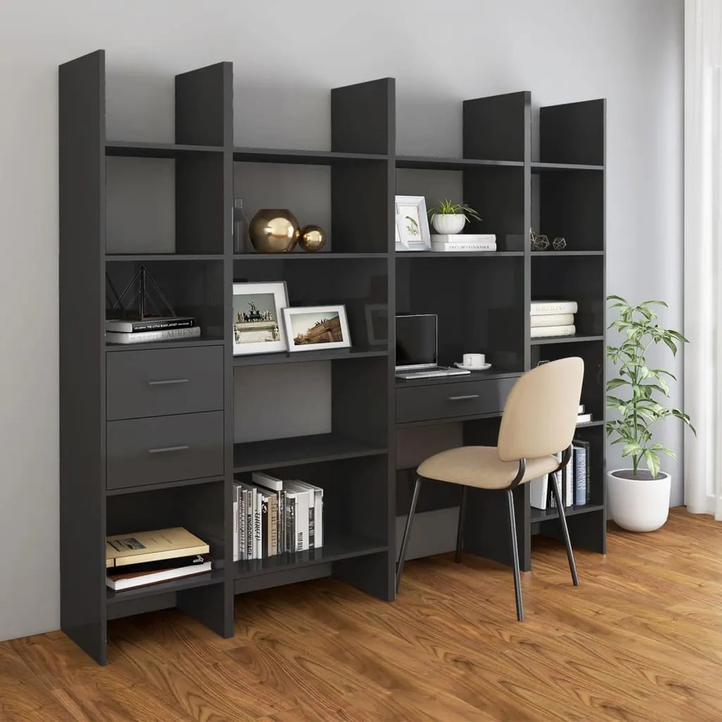 vidaXL Βιβλιοθήκη Γυαλιστερό Γκρι 40 x 35 x 180 εκ. από Μοριοσανίδα