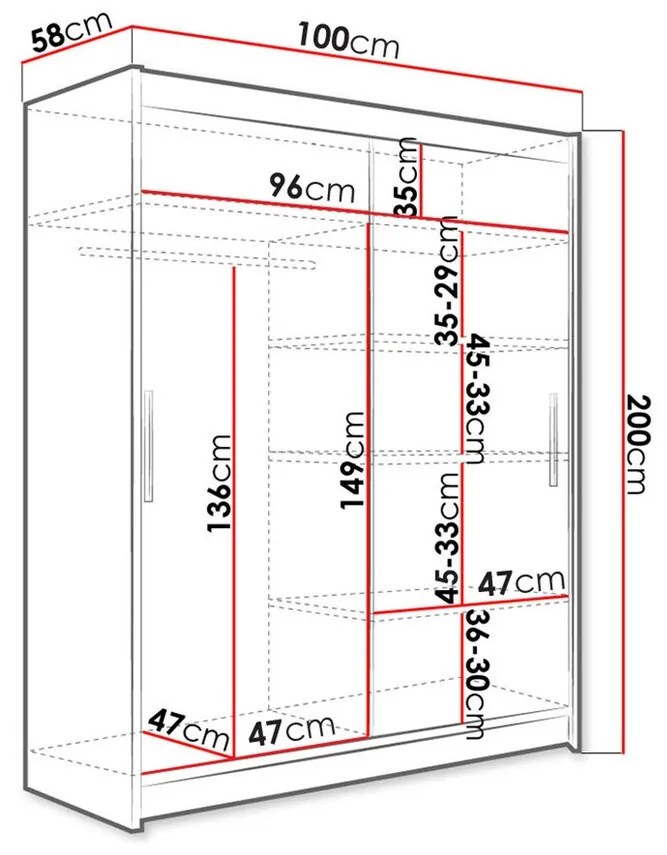 Ντουλάπα Atlanta 165, Sonoma οξιά, Άσπρο, 200x100x58cm, 88 kg, Πόρτες ντουλάπας: Ολίσθηση, Αριθμός ραφιών: 4, Αριθμός ραφιών: 4 | Epipla1.gr