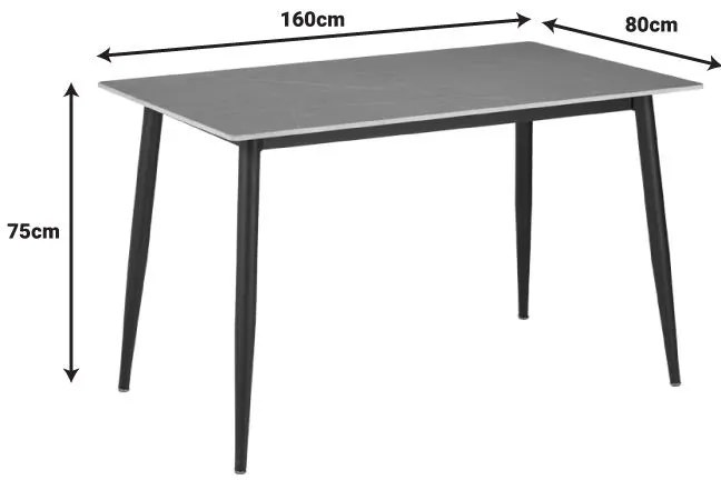 Τραπέζι Gustas γκρι μαρμάρου sintered stone-μαύρο μέταλλο 160x90x75εκ 160x80x75 εκ.