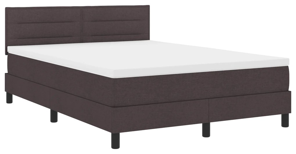 vidaXL Κρεβάτι Box Spring με Στρώμα & LED Σκούρο Καφέ 140x200 εκ Υφασμάτινο
