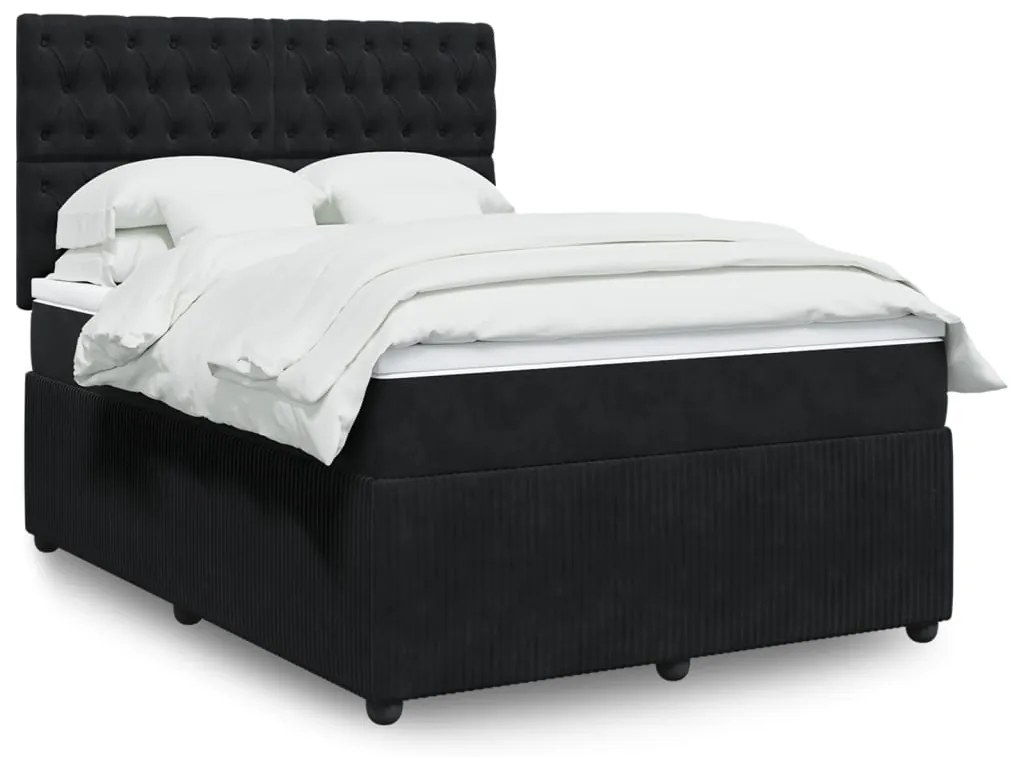 vidaXL Κρεβάτι Boxspring με Στρώμα Μαύρο 140x190 εκ. Βελούδινο
