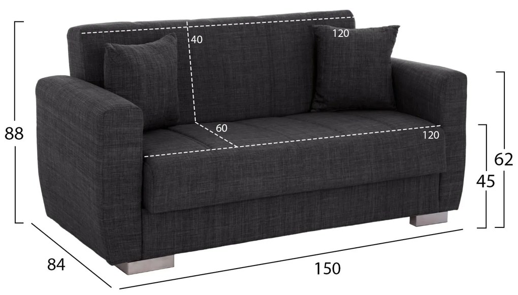 Καναπές - Κρεβάτι Polya 2θέσιος Γκρί 150x84x88 εκ. 150x84x88 εκ.