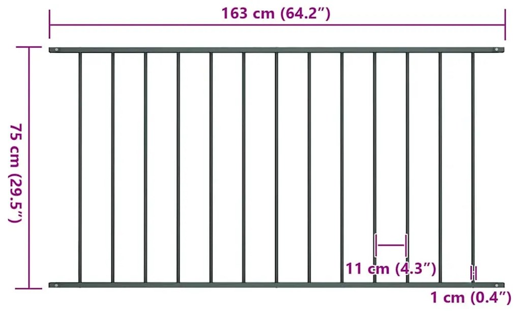 vidaXL Πάνελ Περίφραξης Ανθρακί 1,63x0,75 μ Ατσάλι με Ηλεκτροστατ. Βαφή