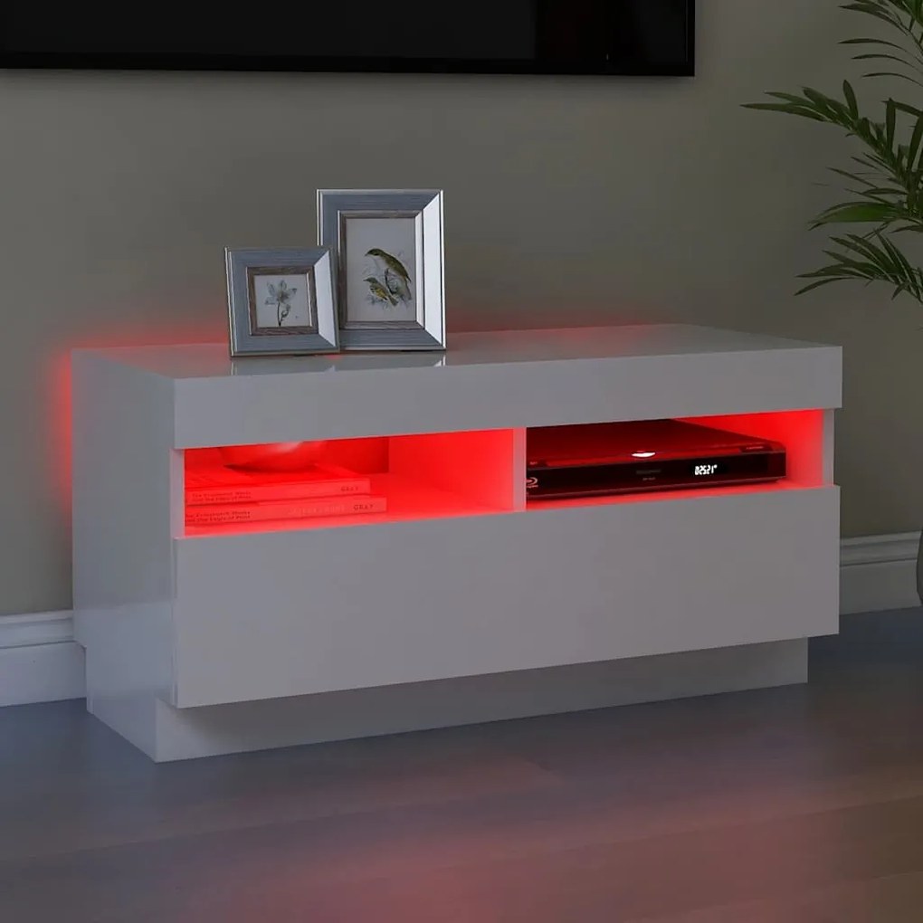 vidaXL Έπιπλο Τηλεόρασης με LED Γυαλιστερό Λευκό 80 x 35 x 40 εκ.
