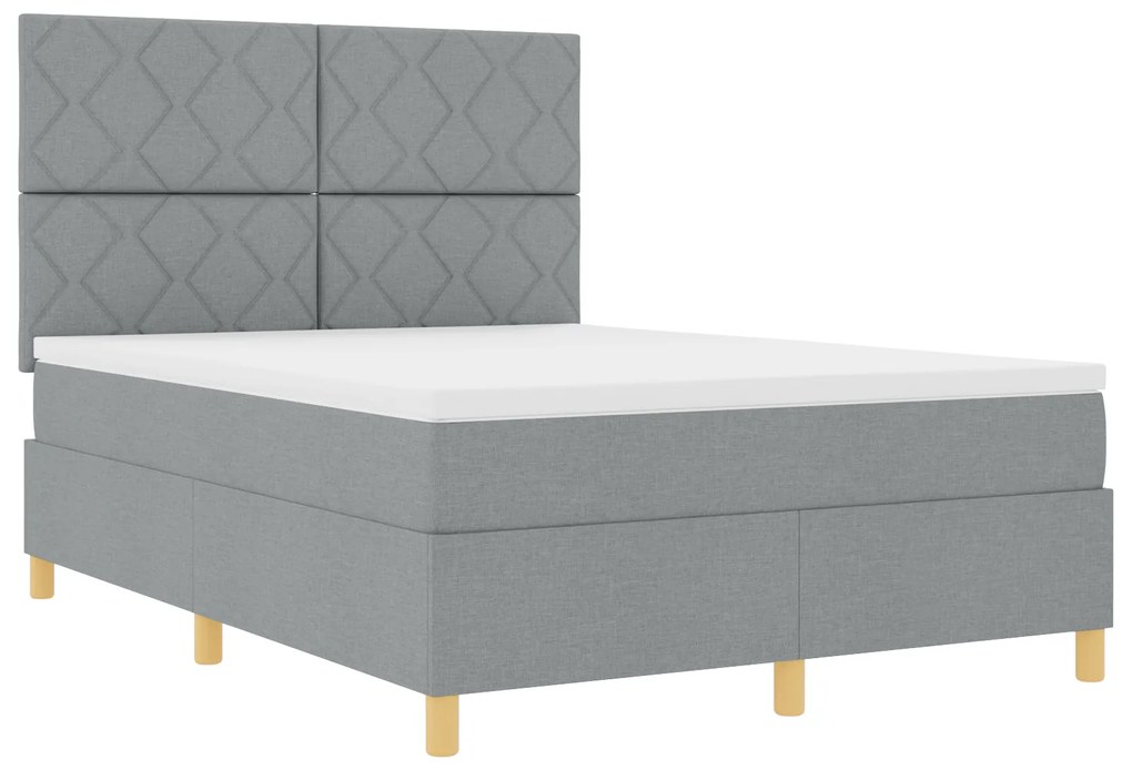 vidaXL Box Spring Bed Με Στρώμα Ανοιχτό Γκρι 140x200 cm Ύφασμα