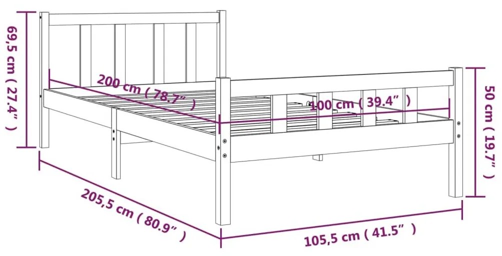 Πλαίσιο Κρεβατιού Γκρι 100 x 200 εκ. από Μασίφ Ξύλο - Γκρι