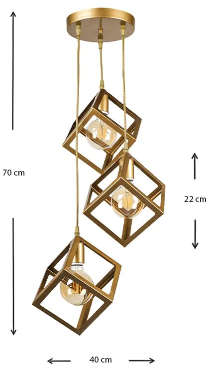 Φωτιστικό οροφής Thora Megapap E27 μεταλλικό τρίφωτο χρώμα χρυσό ματ 22x22x70εκ.