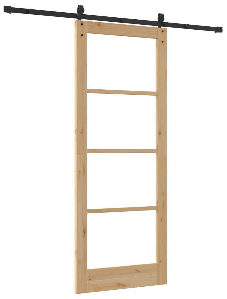 vidaXL Συρόμενη Πόρτα με Σετ Εξαρτημάτων 83x211 cm Συμπαγές Ξύλο Πεύκου