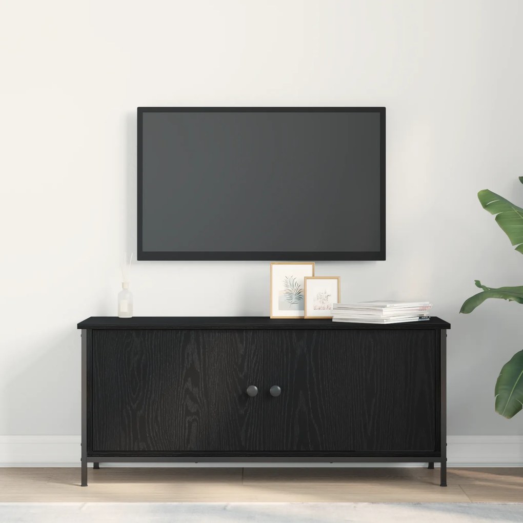 vidaXL TV Stand Μαύρης Δρυός Μαύρη δρυός Μοριοσανίδα, Μέταλλο