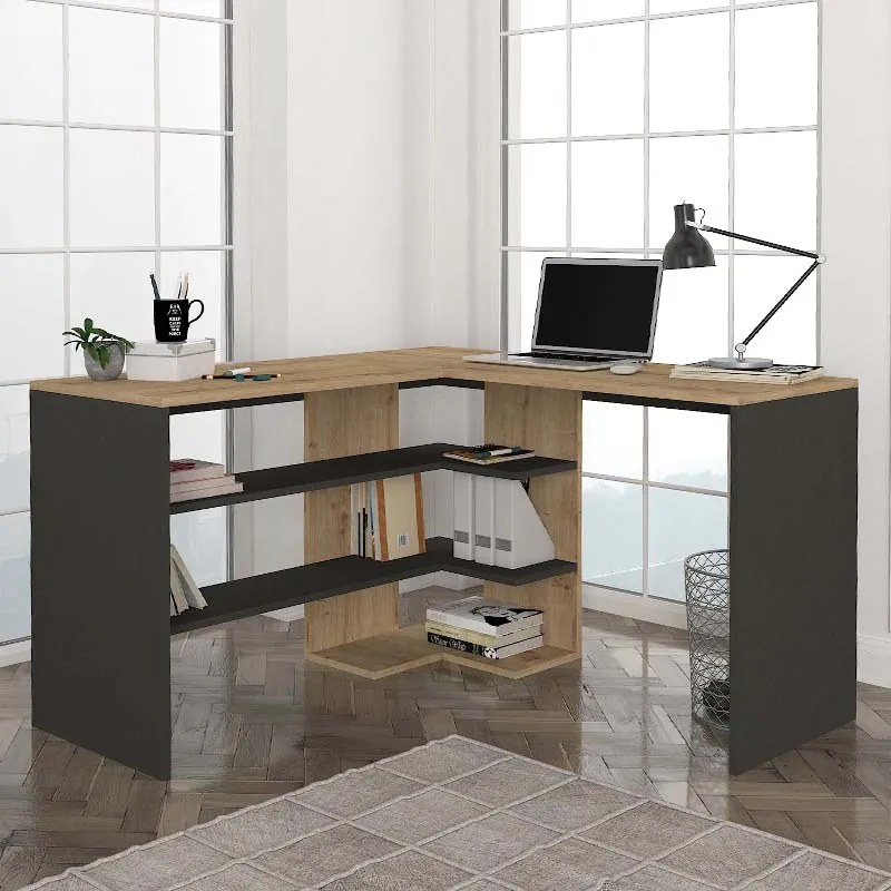 ΓΡΑΦΕΙΟ ΕΡΓΑΣΙΑΣ STYLO MEGAPAP ΧΡΩΜΑ SAPPHIRE OAK -  ΑΝΘΡΑΚΙ 120X120X73,8ΕΚ.