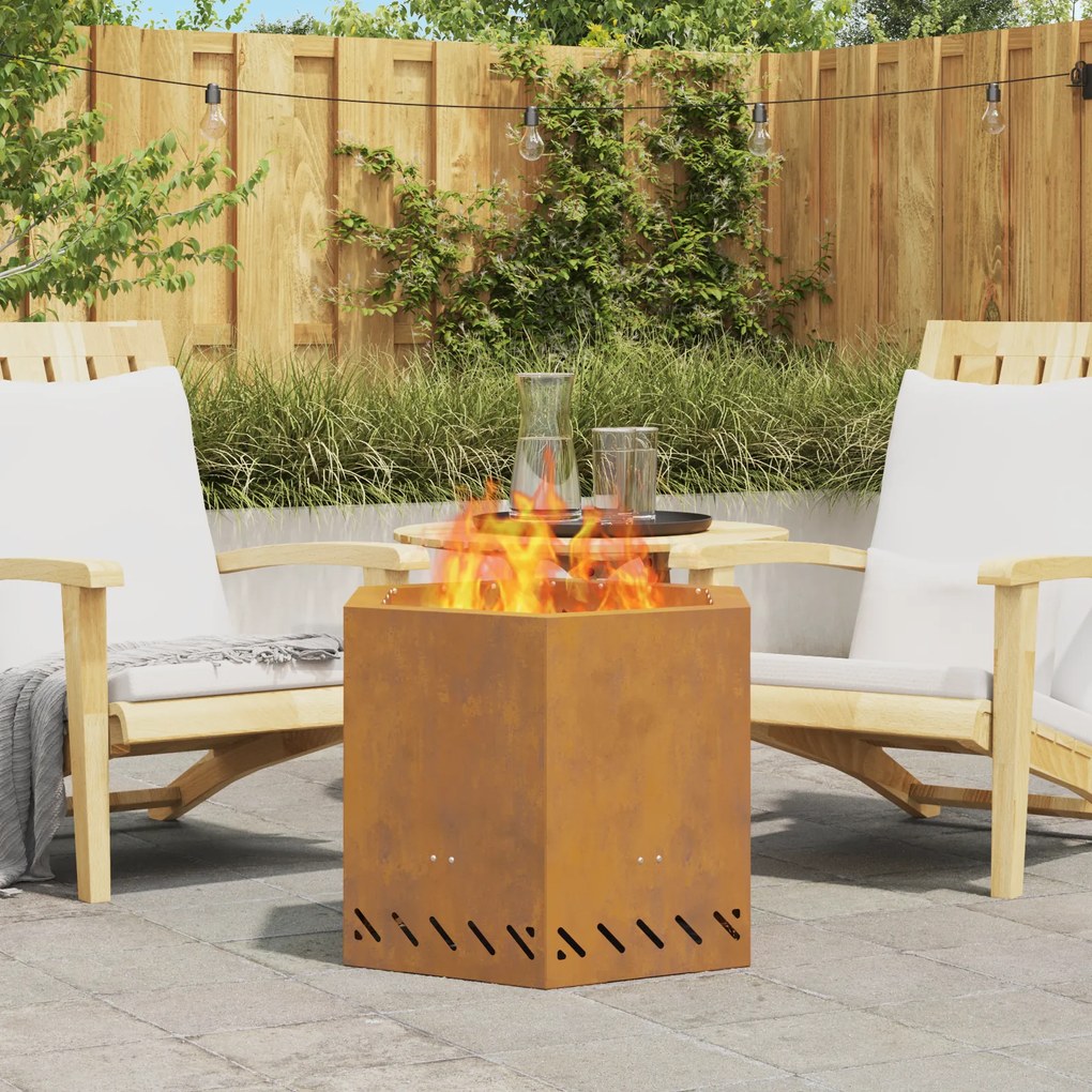 vidaXL Ατμός Εστία Χωρίς Καπνό Εξαγωνική 58x58x51 εκ Χάλυβας Ανθεκτικός στον Καιρό